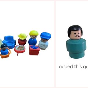 Vintage Fisher Price Chucky Little People With Chairs And Grill.One Other Person